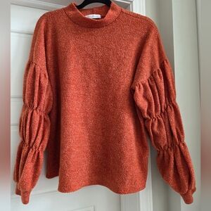 Ces Femme Orange Cowl Neck Sweater With Fun Sleeves